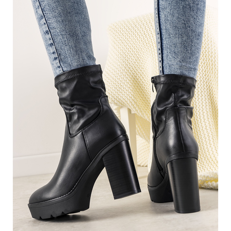 Black ankle boots made of elastic Quality fabric 1