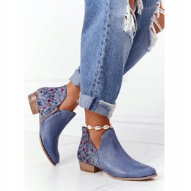Leather Maciejka Boots Navy Blue With Flowers 04091-64 2
