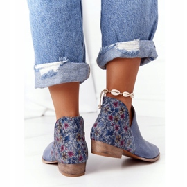 Leather Maciejka Boots Navy Blue With Flowers 04091-64 3