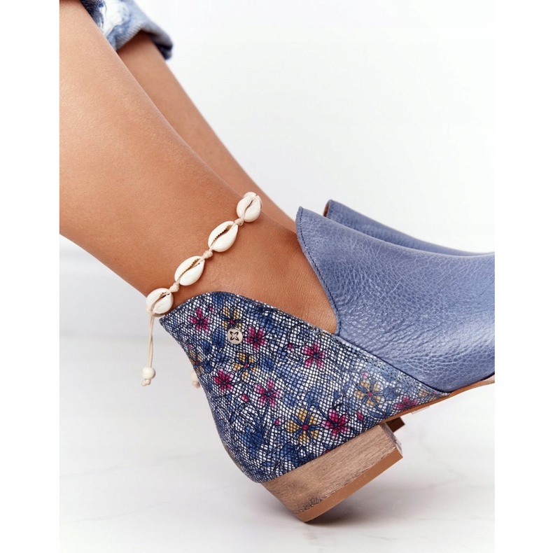 Leather Maciejka Boots Navy Blue With Flowers 04091-64 5
