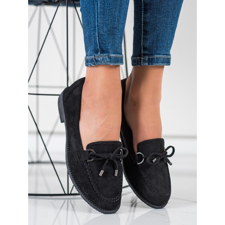 SHELOVET Suede Loafers With A Bow black 1