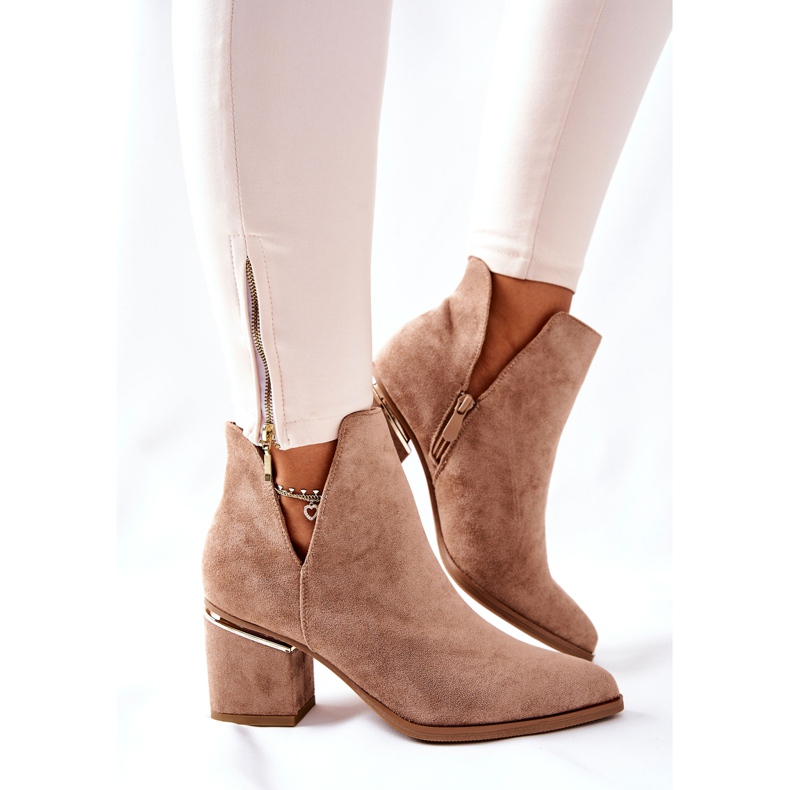 PS1 Women's Suede Booties With Cutouts Khaki Noel 1