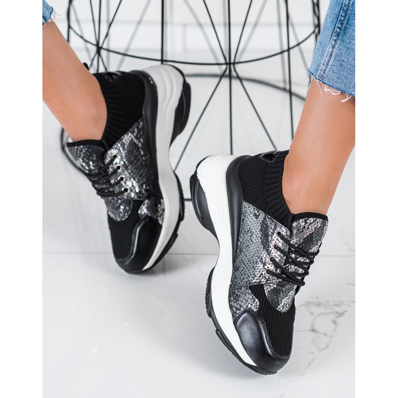 SHELOVET Snake Print Slip-On Sneakers black 1