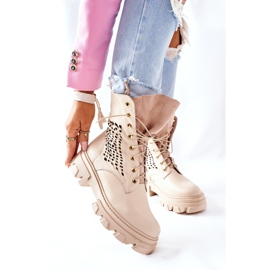 PA2 Women's Openwork Leather Boots Beige Small Hootie 2