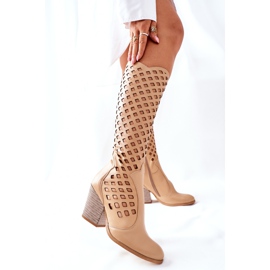 PA2 Women's Beige Boots With Openwork Pattern Verben 1