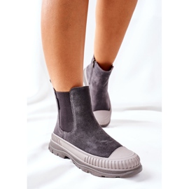 Women's Booties Chelsea boots Leather Suede Big Star II274353 Gray grey 2