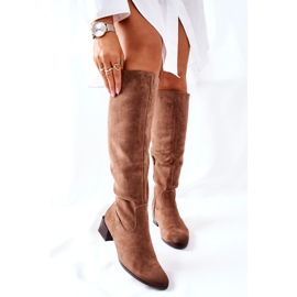 Vinceza Women's Boots On High Heel Suede Beige Bolea 1