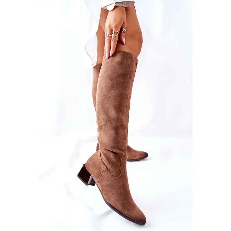 Vinceza Women's Boots On High Heel Suede Beige Bolea 2