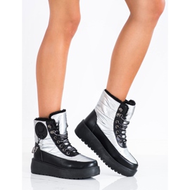 SHELOVET Silver Snow Boots On The Platform white black 1