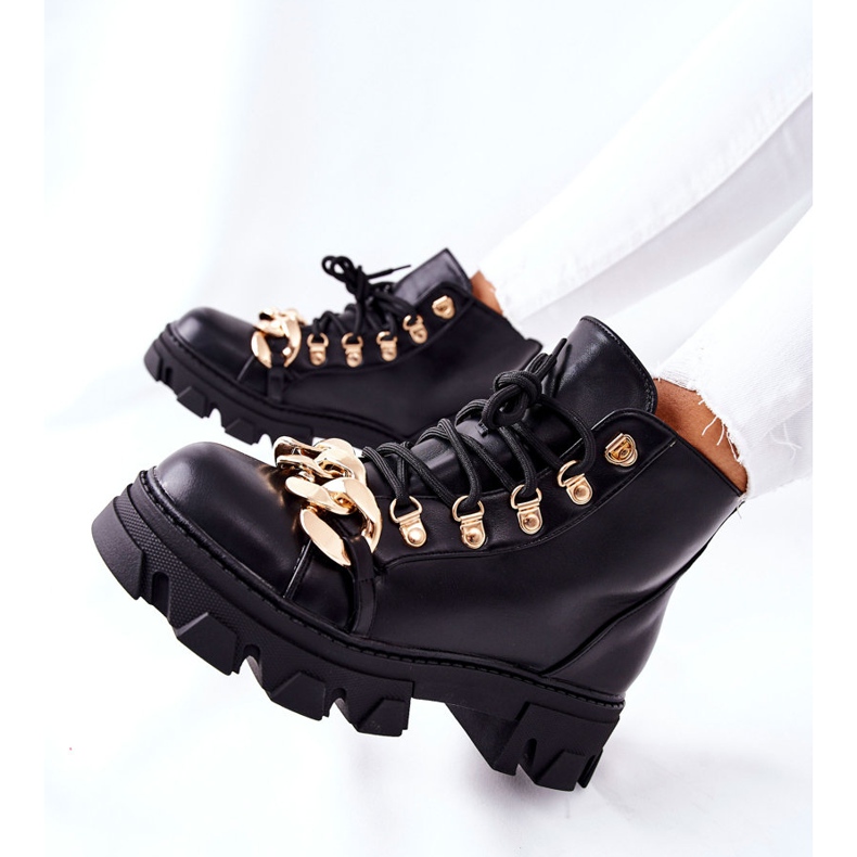 PS1 Women's Warm Trapper Boots with a Chain Black Labri 1