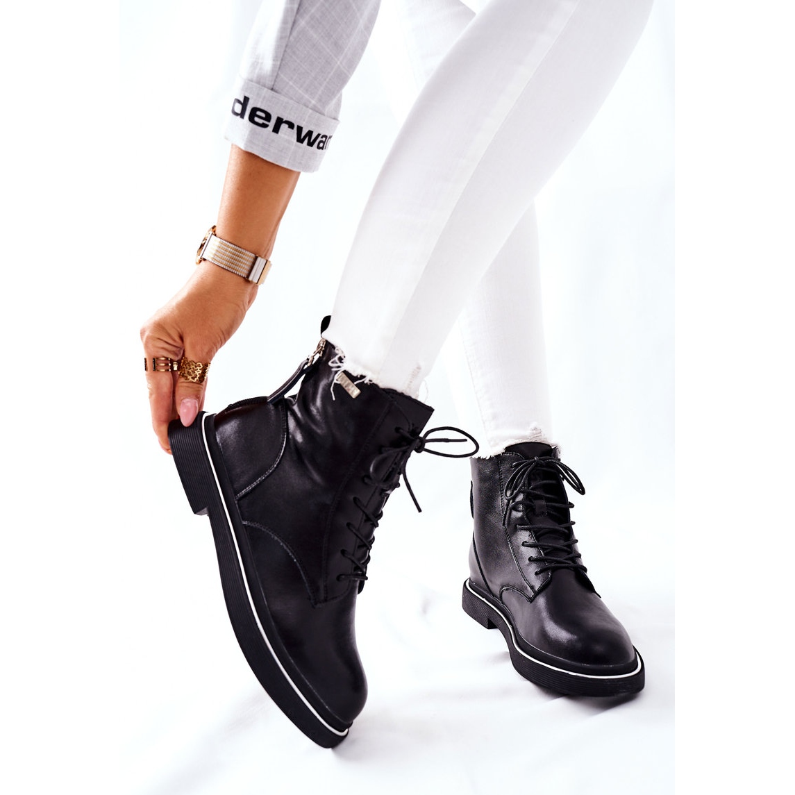 Women's Leather Ankle Boots Goe II2N4014 Black Fashionable Shoes