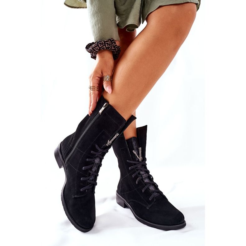 Women's Velor Leather Booties Boots Nicole Black 2581/028 2