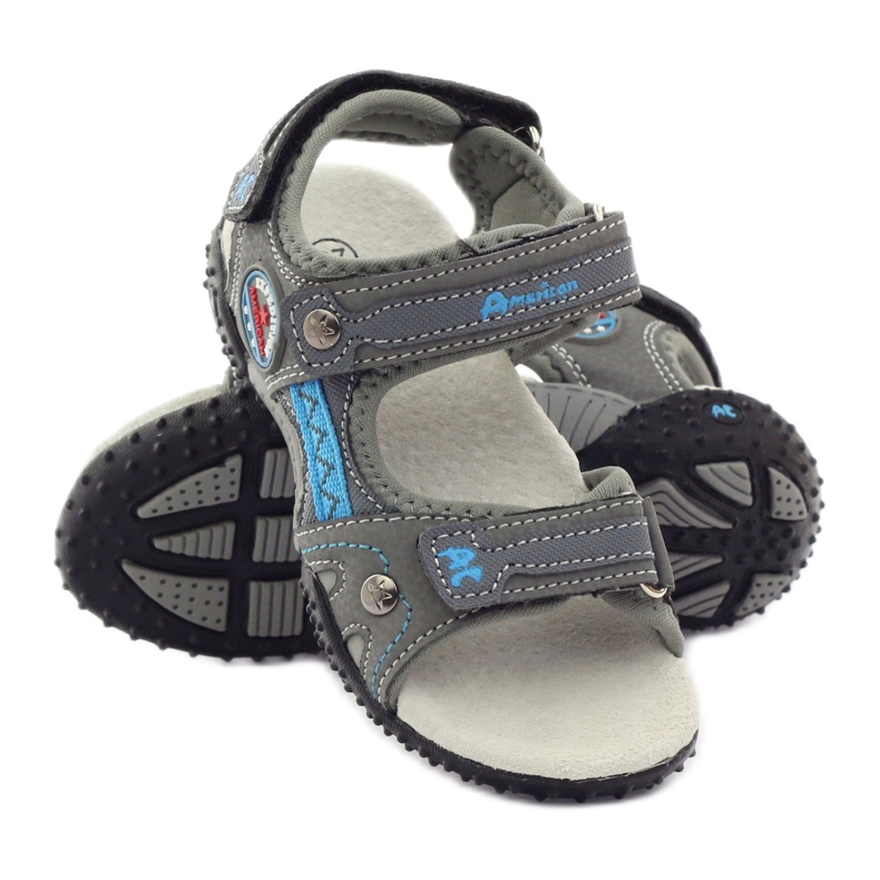 American Club Velcro sandals with an American 1618 gray leather insert grey blue 3 American Club Velcro sandals with an American 1618 gray leather insert grey blue 3