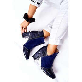 PA2 Women's Leather Boots On A Heel Navy Blue I Wish 1