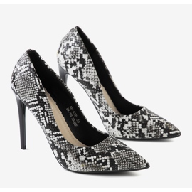 Black and white high heels in the Andrew snake skin pattern 1