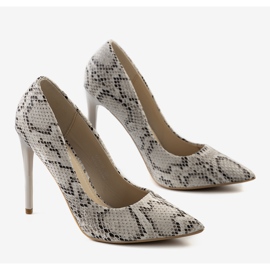 Beige high heels in the Andrew snake skin pattern 1