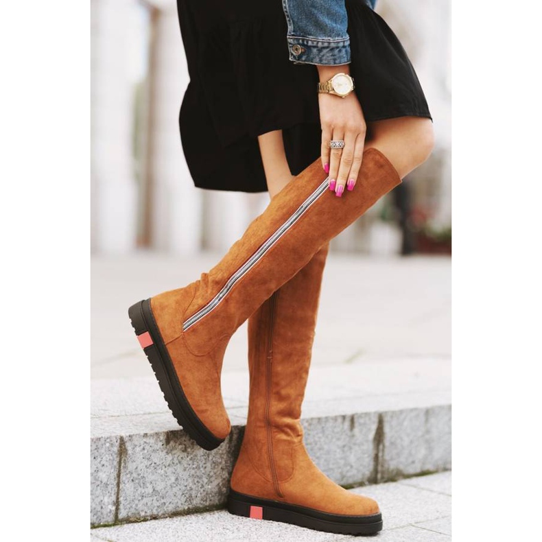 Camel flat decorated boots Liana brown 1