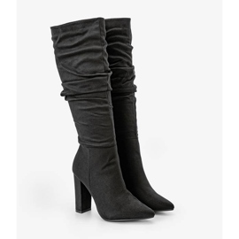 Black Nevada ruffled heel boots 1