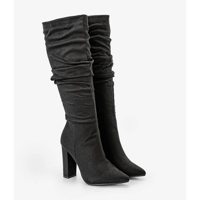 Black Nevada ruffled heel boots 1