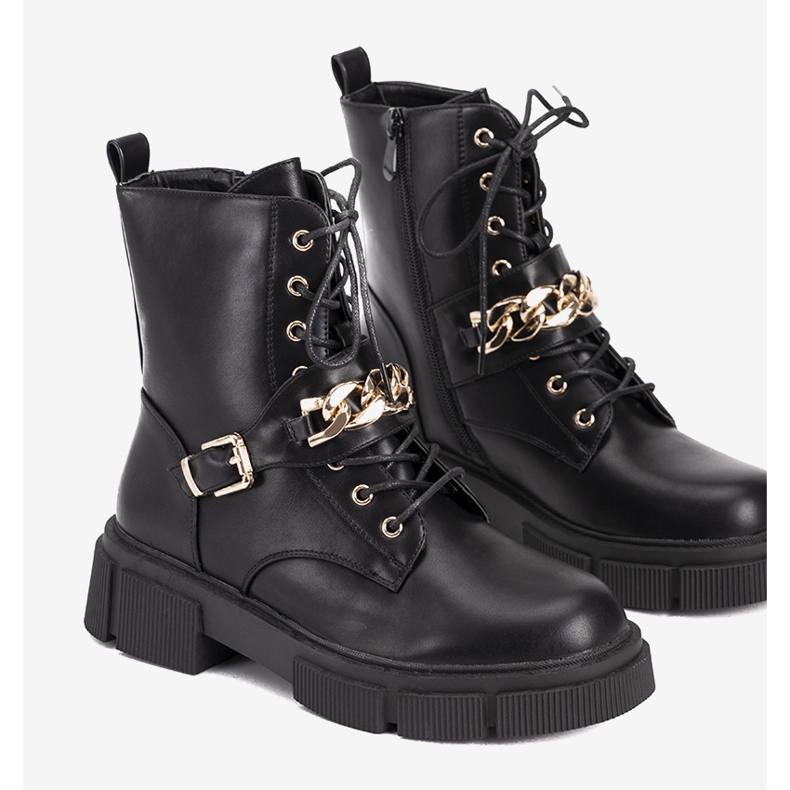 Black hiking boots with gold Laurette chain 1