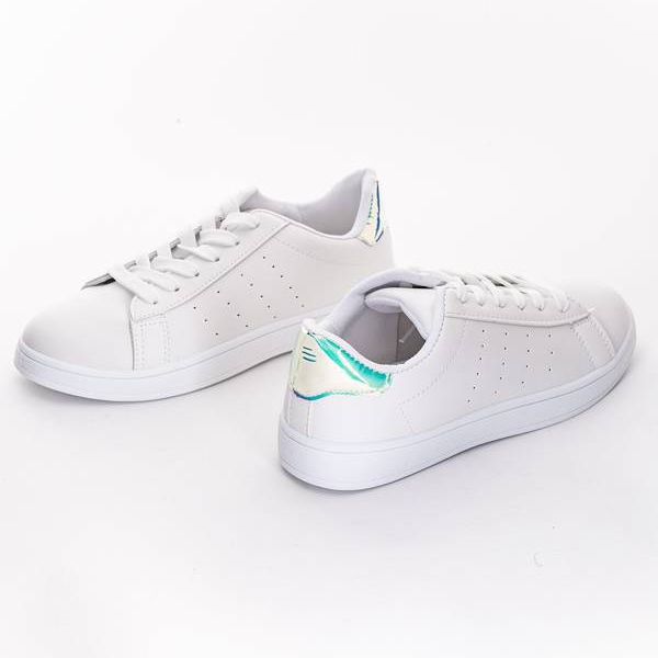 White sports shoes embellished with Deb 1