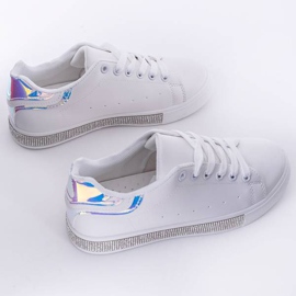 White sports shoes with Ciri holographic decoration blue 1