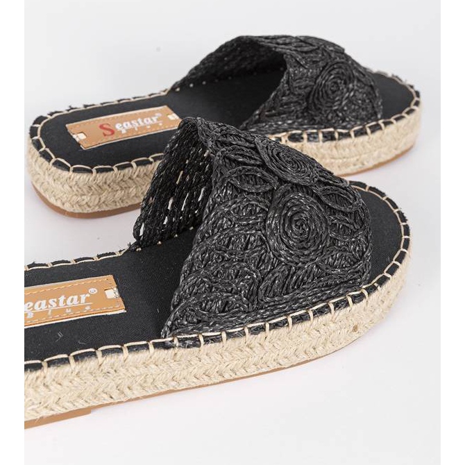Black women's slippers with a braided belt 1