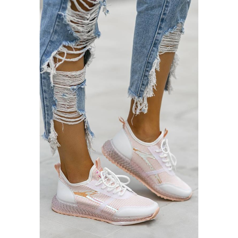 White trainers with Lil embellishments pink 1