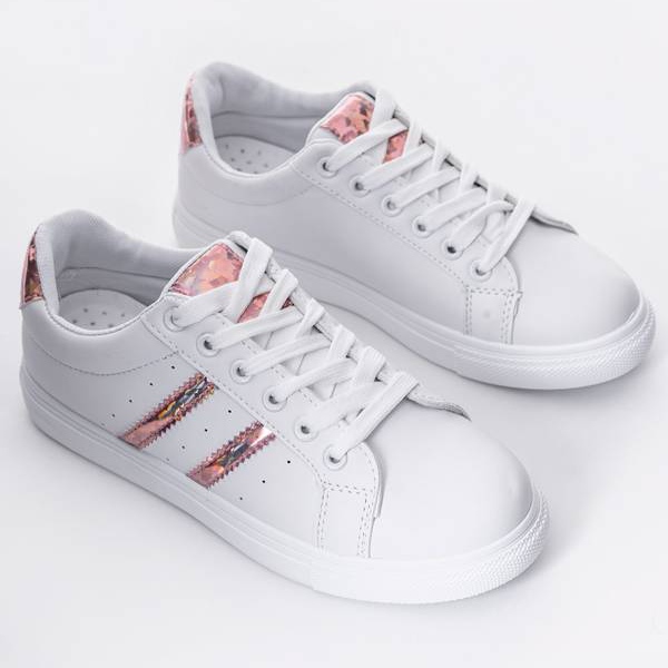 White trainers with Abbie embellishments pink 1