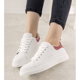 Red and white sneakers on a thick Influ sole 1