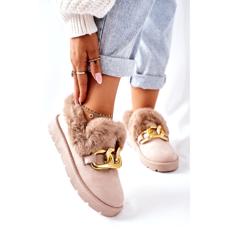 PB1 Women's Gold Chain Slippers Beige Ardrums 1