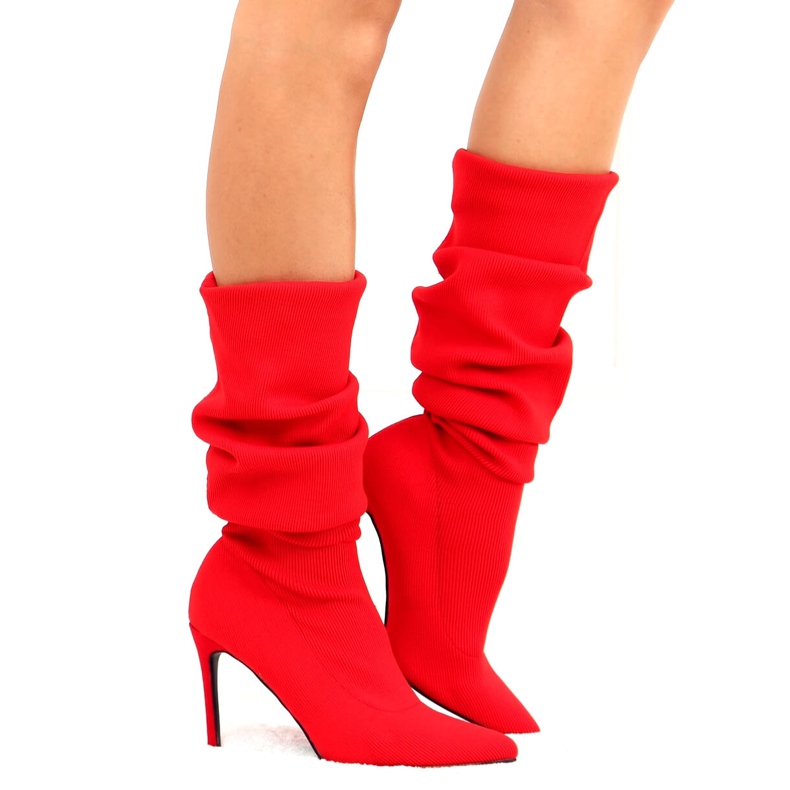Red sock high boots with stilettos AT-0656-L Red 1