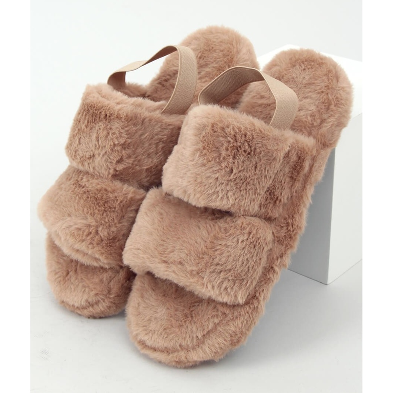 Women's fur slippers dark beige N-92 brown 1 Women's fur slippers dark beige N-92 brown 1