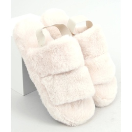 Cream fur women's slippers N-92 Beige ecru 1