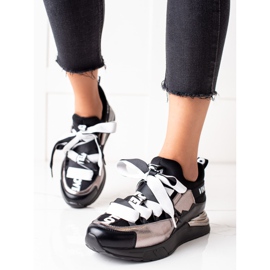 Sneakers tied with VINCEZA ribbon black golden 1 Sneakers tied with VINCEZA ribbon black golden 1