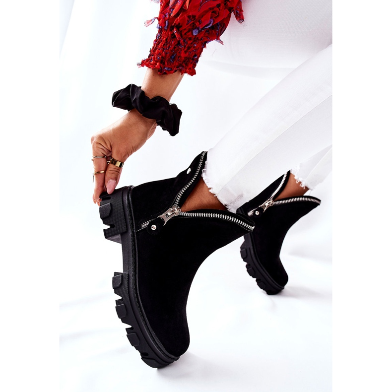 FI1 Women's Black Rhythm Suede Booties With Cutouts 2