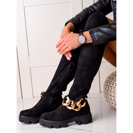 Seastar High suede boots with ornament black 1