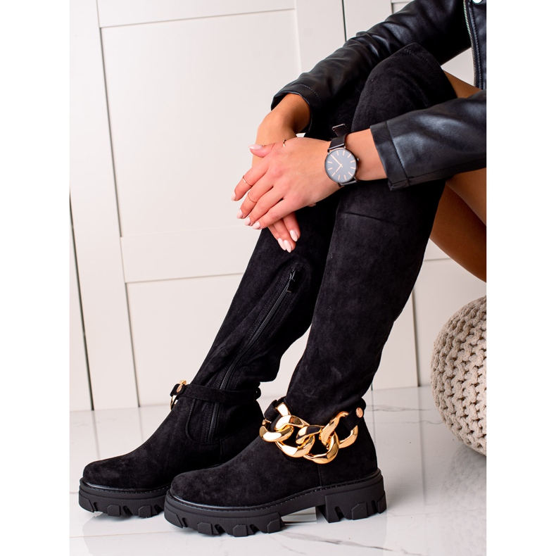 Seastar High suede boots with ornament black 1