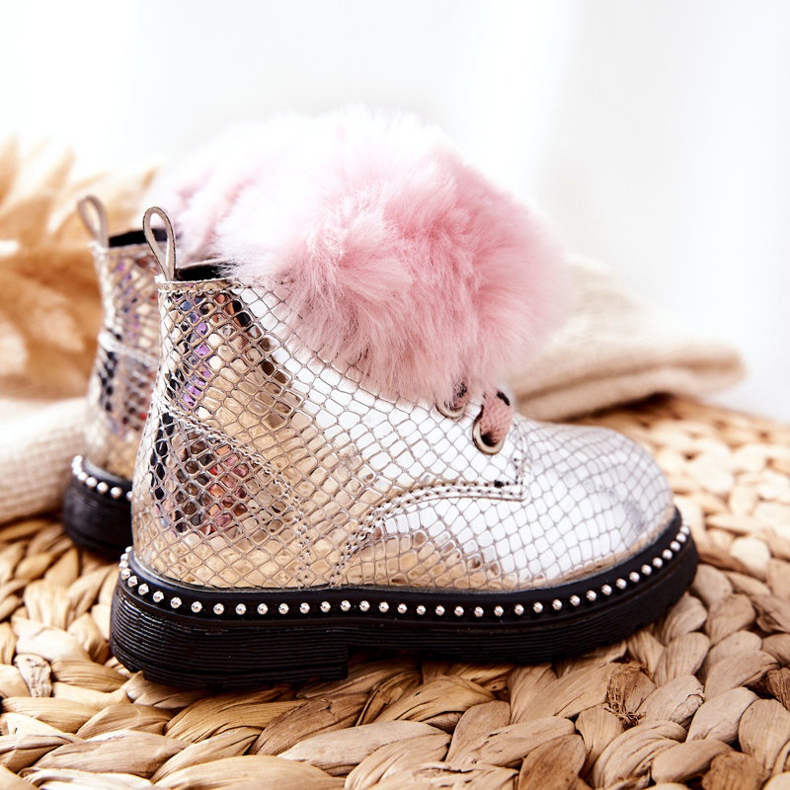PA1 Children's Warm Boots With Fur Silver Rosea pink 2 PA1 Children's Warm Boots With Fur Silver Rosea pink 2