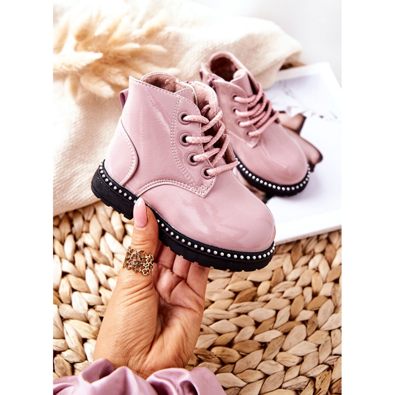 PA1 Leather Children's Boots Lacquered Pink Maris 2