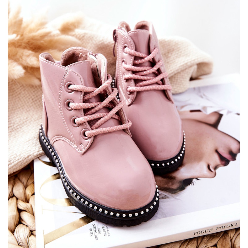 PA1 Leather Children's Boots Lacquered Pink Maris 1