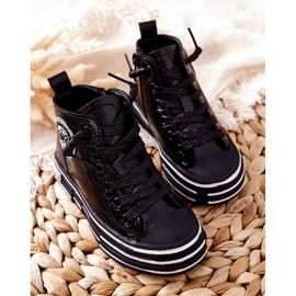 PA1 Children's Sneakers Lacquered High With a Zipper Black Evia 1
