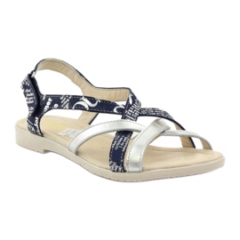 Leather Sandals woven Escott 1389 navy blue silver 1