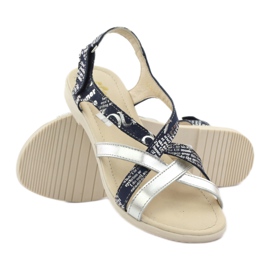 Leather Sandals woven Escott 1389 navy blue silver 3