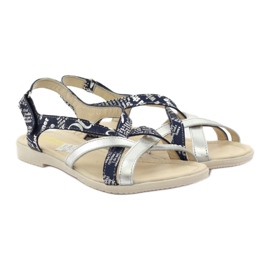 Leather Sandals woven Escott 1389 navy blue silver 4