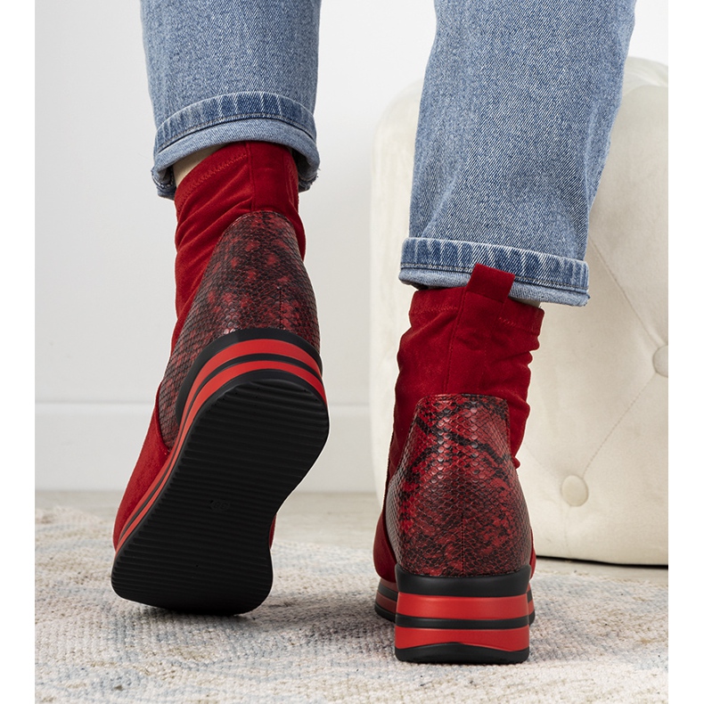 Red sneakers with a Garibay snake skin insert 1