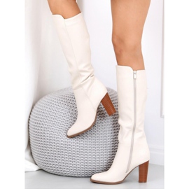 High-heeled boots, cream-colored UK03P Beige 1