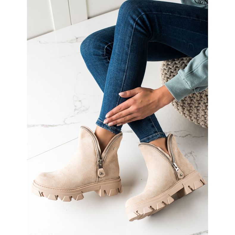 Sweet Shoes Suede Booties With A Zipper beige 1