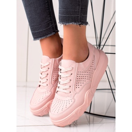 VINCEZA openwork leather sneakers pink 1