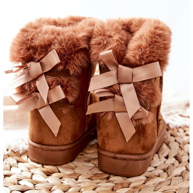 FR1 Children's Warm Boots With Bows Khaki Funky Snow Boots brown 1